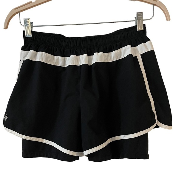Athleta Hana 2 in 1 Black & White Running Shorts, Size S - Picture 1 of 6
